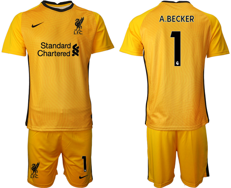 2021 Men Liverpool yellow goalkeeper #1 soccer jerseys->liverpool jersey->Soccer Club Jersey